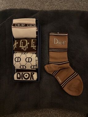 Dior Men's Brown and Cream Logo Socks Set